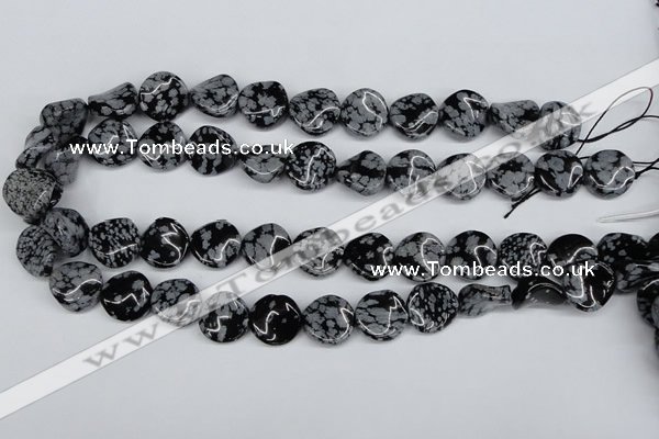 CTW15 15.5 inches 16mm twisted coin snowflake obsidian beads