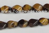 CTW151 15.5 inches 8*11mm twisted rice yellow tiger eye beads