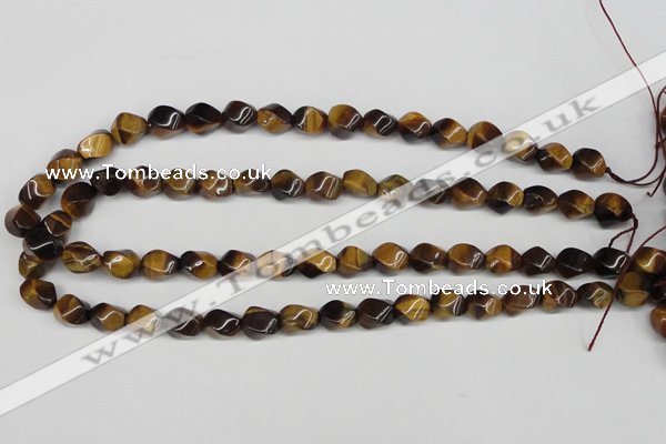 CTW151 15.5 inches 8*11mm twisted rice yellow tiger eye beads