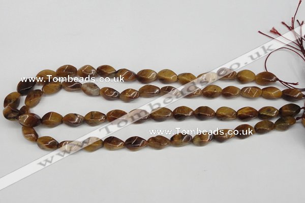 CTW156 15.5 inches 8*15mm twisted rice yellow tiger eye beads