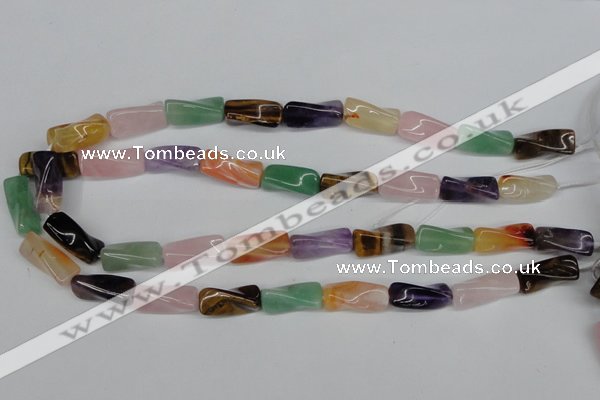 CTW163 15.5 inches 10*20mm twisted trihedron mixed gemstone beads