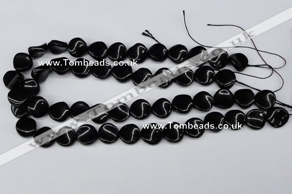 CTW20  15.5 inches 16mm twisted coin black agate beads wholesale