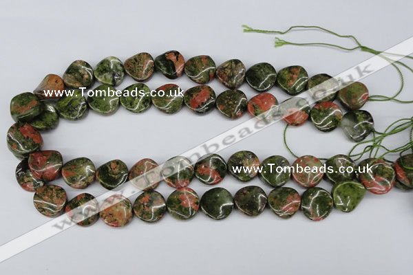 CTW26 15.5 inches 16mm twisted coin unakite gemstone beads wholesale