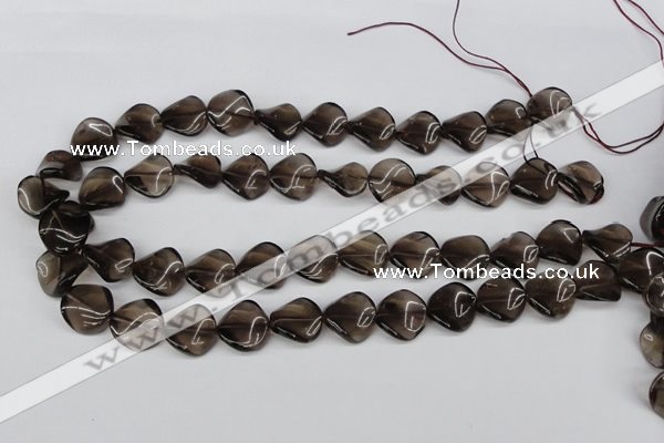 CTW28 15.5 inches 16mm twisted coin smoky quartz beads wholesale