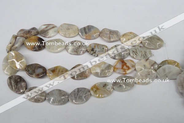 CTW303 15.5 inches 18*25mm wavy oval bamboo leaf agate beads