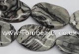 CTW305 15.5 inches 20*30mm wavy oval black water jasper beads