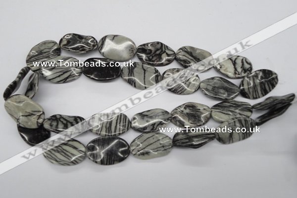 CTW305 15.5 inches 20*30mm wavy oval black water jasper beads