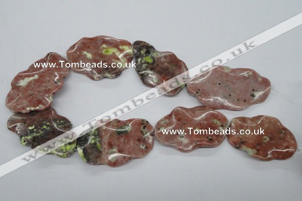 CTW314 15.5 inches 40*50mm wavy oval sesame red jasper gemstone beads