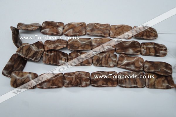 CTW324 15.5 inches 20*30mm wavy rectangle red line jasper beads