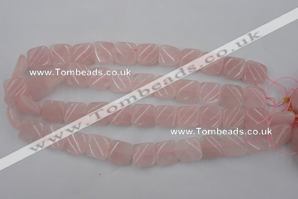 CTW350 15.5 inches 16*16mm twisted square rose quartz beads