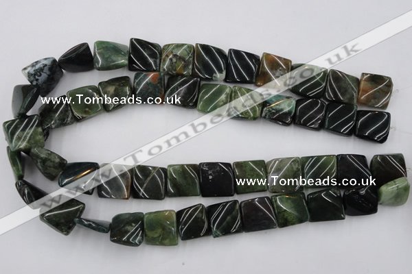 CTW359 15.5 inches 16*16mm twisted square moss agate beads