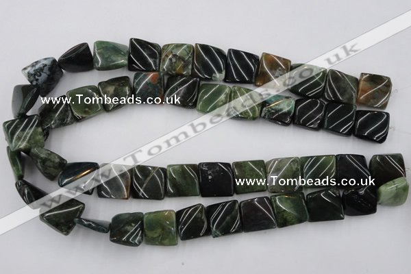 CTW359 15.5 inches 16*16mm twisted square moss agate beads