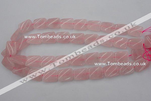 CTW371 15.5 inches 15*20mm twisted rectangle rose quartz beads