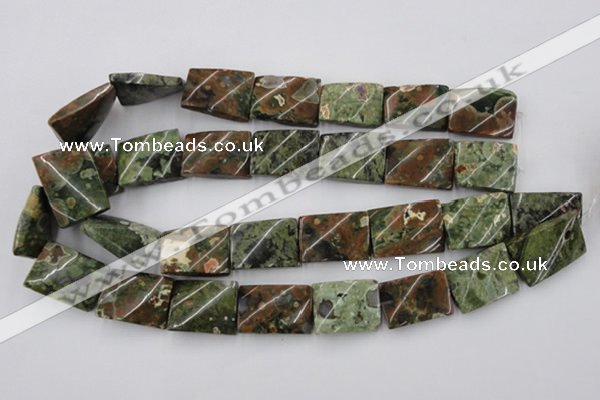 CTW398 15.5 inches 18*25mm twisted rectangle rhyolite gemstone beads