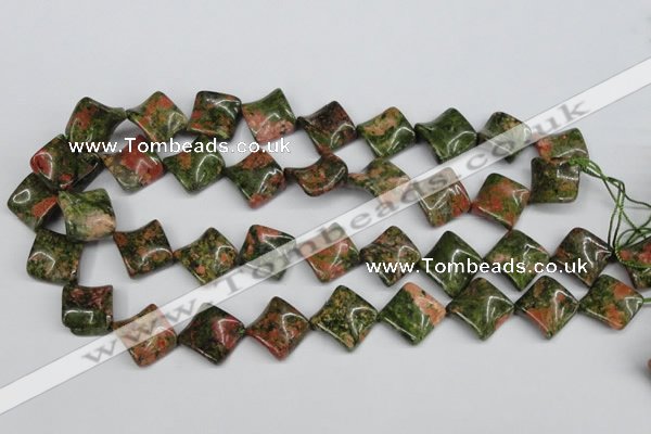 CTW40 15.5 inches 15*15mm twisted diamond unakite gemstone beads