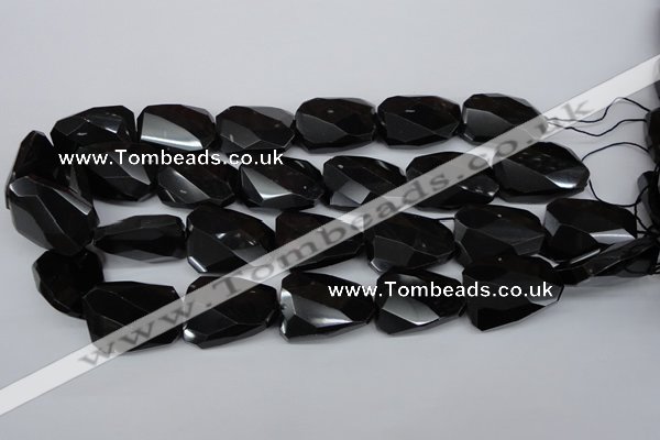 CTW415 15.5 inches 20*30mm faceted & twisted black agate gemstone beads