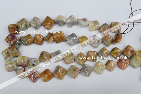 CTW44 15.5 inches 15*15mm twisted diamond crazy lace agate beads