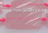 CTW451 15.5 inches 20*38mm faceted & twisted rectangle rose quartz beads