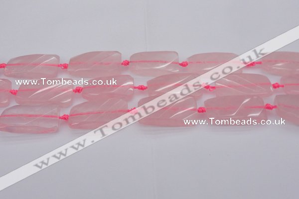 CTW451 15.5 inches 20*38mm faceted & twisted rectangle rose quartz beads