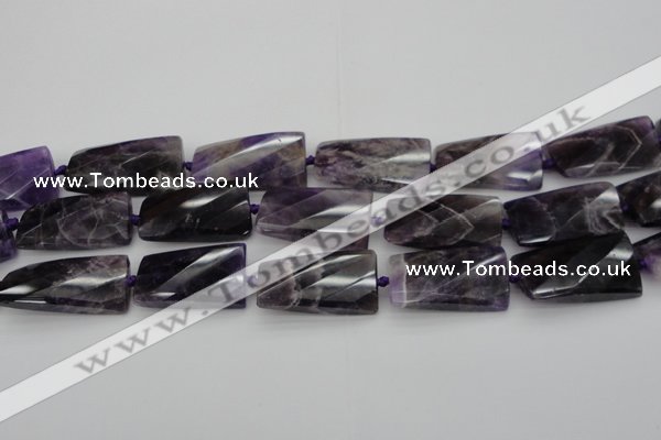 CTW453 20*38mm faceted & twisted rectangle dogtooth amethyst beads