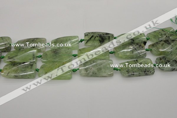 CTW454 20*38mm faceted & twisted rectangle green rutilated quartz beads