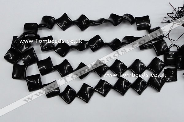 CTW46 15.5 inches 15*15mm twisted diamond black agate beads