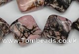 CTW51 15.5 inches 15*15mm twisted diamond rhodonite beads