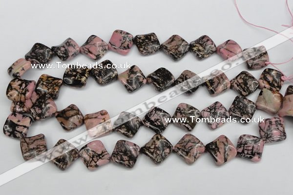 CTW51 15.5 inches 15*15mm twisted diamond rhodonite beads