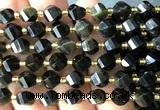 CTW590 15 inches 8mm faceted & twisted S-shaped golden obsidian beads