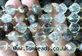 CTW658 10mm faceted & twisted S-shaped green phantom quartz beads