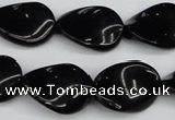 CTW77 15.5 inches 15*20mm twisted oval black agate gemstone beads