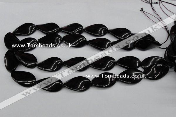CTW98 15.5 inches 18*30mm twisted oval black agate gemstone beads