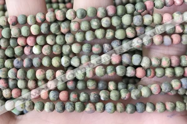 CUG190 15.5 inches 4mm round matte unakite beads wholesale