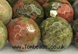 CUG198 15 inches 12mm faceted round unakite beads wholesale