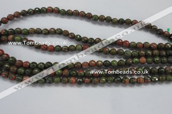 CUG300 15.5 inches 4mm faceted round unakite gemstone beads