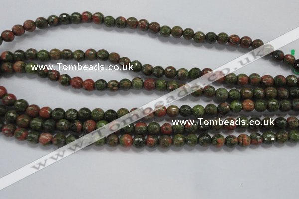 CUG301 15.5 inches 6mm faceted round unakite gemstone beads