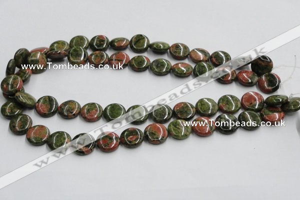 CUG50 16 inches 15mm flat round natural unakite gemstone beads wholesale