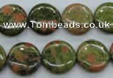 CUG68 15.5 inches 16mm flat round unakite gemstone beads wholesale