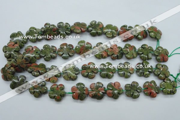 CUG74 15.5 inches 20mm carved flower unakite gemstone beads