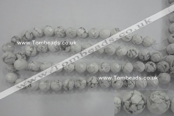 CWB215 15.5 inches 14mm faceted round natural white howlite beads