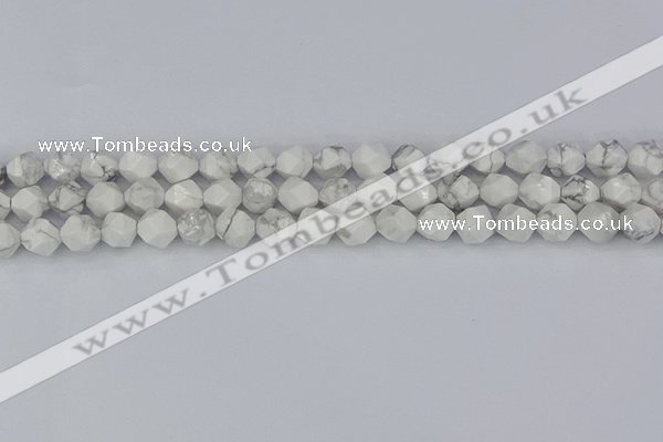 CWB239 15.5 inches 8mm faceted nuggets white howlite beads