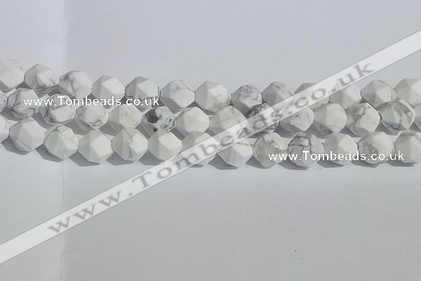 CWB247 15.5 inches 12mm faceted nuggets matte white howlite beads