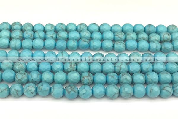 CWB260 15 inches 6mm faceted round howlite turquoise beads