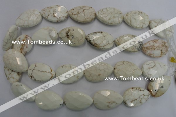 CWB377 20*30mm faceted flat teardrop howlite turquoise beads