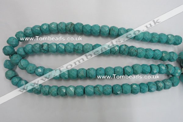 CWB450 15.5 inches 10*12mm faceted rondelle howlite turquoise beads