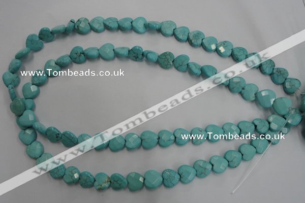 CWB491 15.5 inches 10*10mm faceted heart howlite turquoise beads