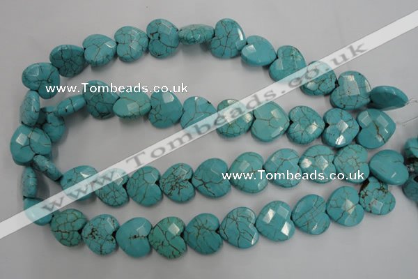 CWB495 15.5 inches 18*18mm faceted heart howlite turquoise beads