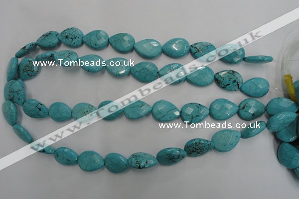 CWB504 15.5 inches 13*18mm faceted flat teardrop howlite turquoise beads