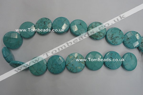 CWB528 15.5 inches 25mm faceted oval howlite turquoise beads