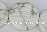 CWB64 15.5 inches 40mm carved coin natural white howlite beads wholesale